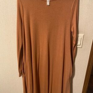 Zenana Outfitters Warm Brown Long Sleeve Dress